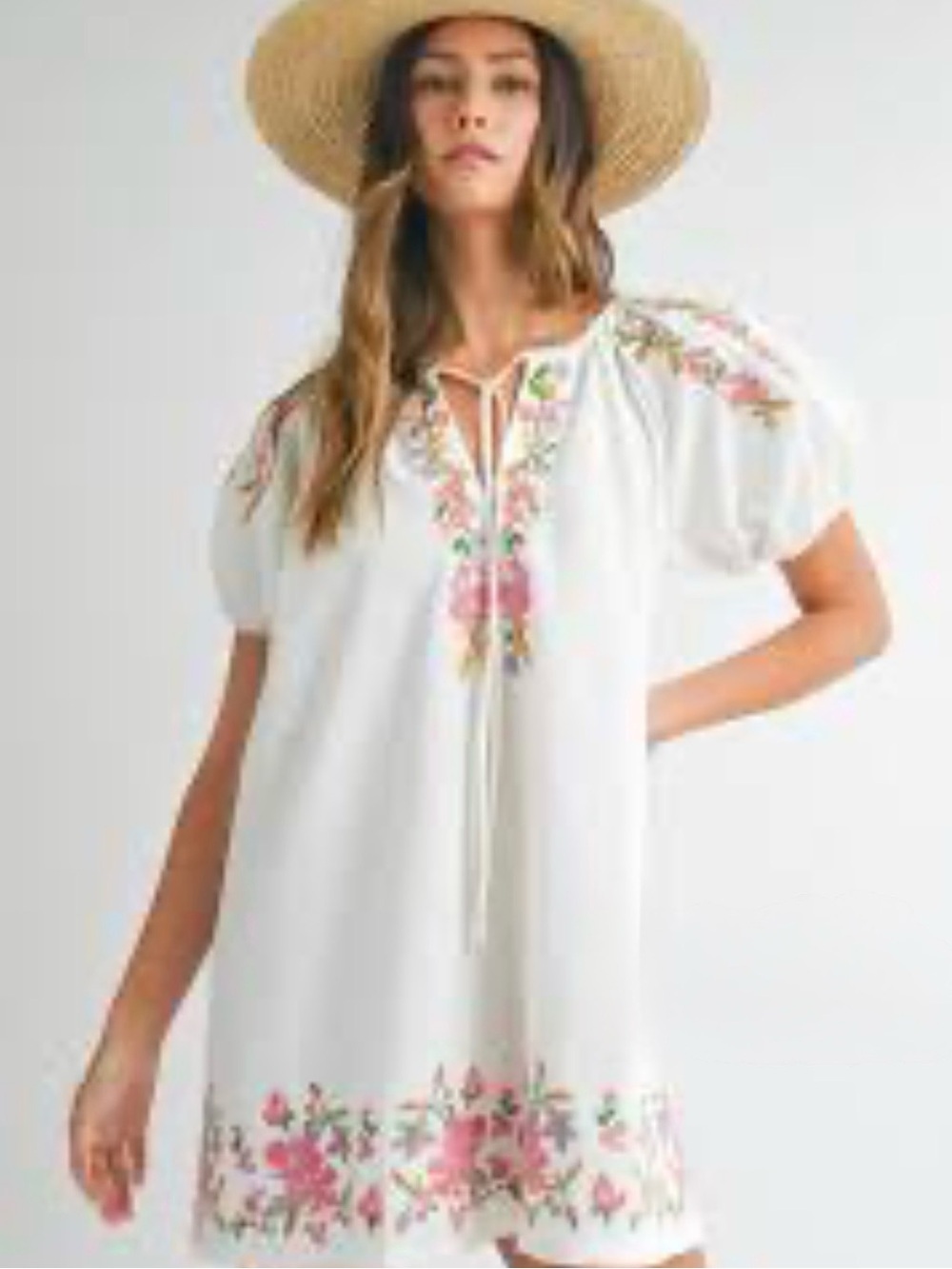 MARBLE White Embroidered Floral Peasant Blouse